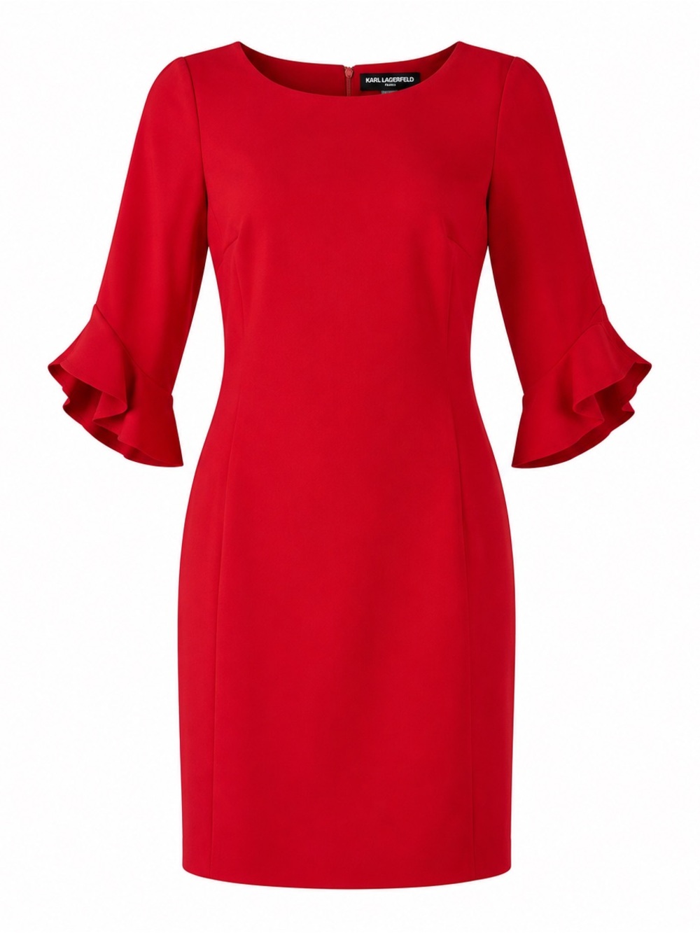 NWT Karl Lagerfeld Paris Red Sheath Dress Sz 10 3/4 Ruffle Sleeve Career Classic